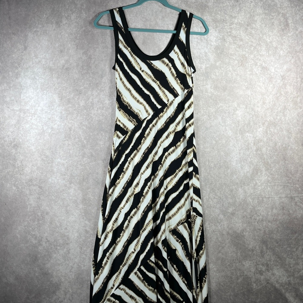 Calvin Klein Tank Dress Womens Small White Black Striped Midi Stretch Vacation